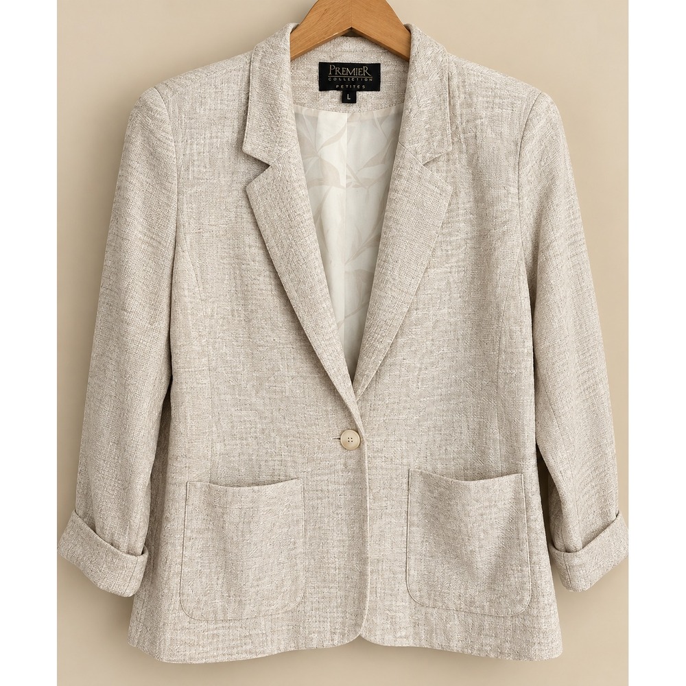 PREMIER Size LP Blazer Jacket Vintage Oat Beige Made In USA Lightweight Office